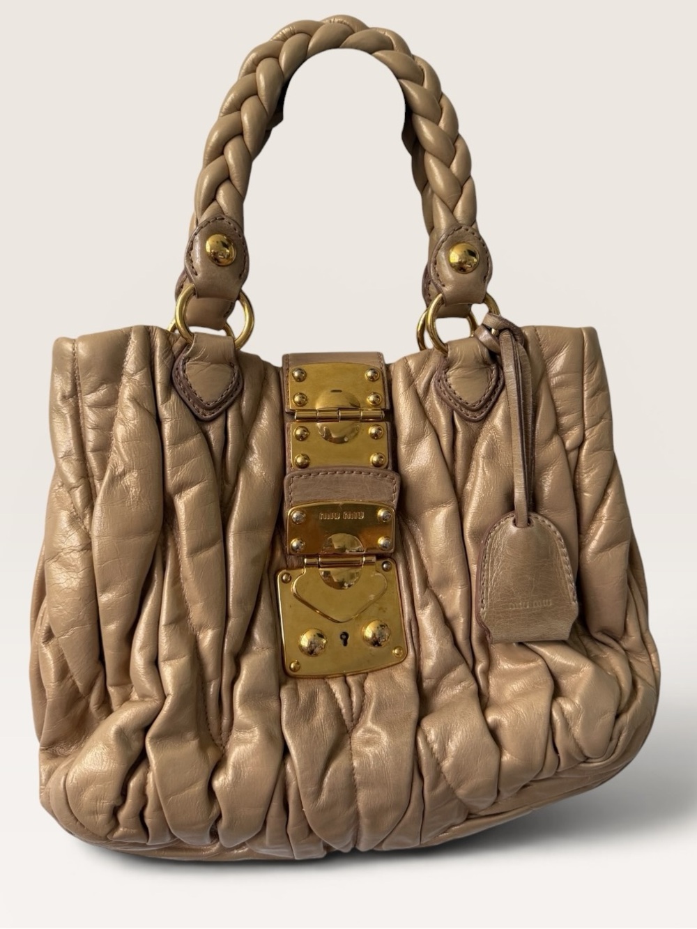 Miu Miu Matelassé Coffer Bag Metallic Rose Gold Leather Y2K - Picture 3 of 13